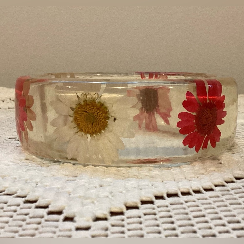 Lucite Bangle Flower Bracelet - image 2